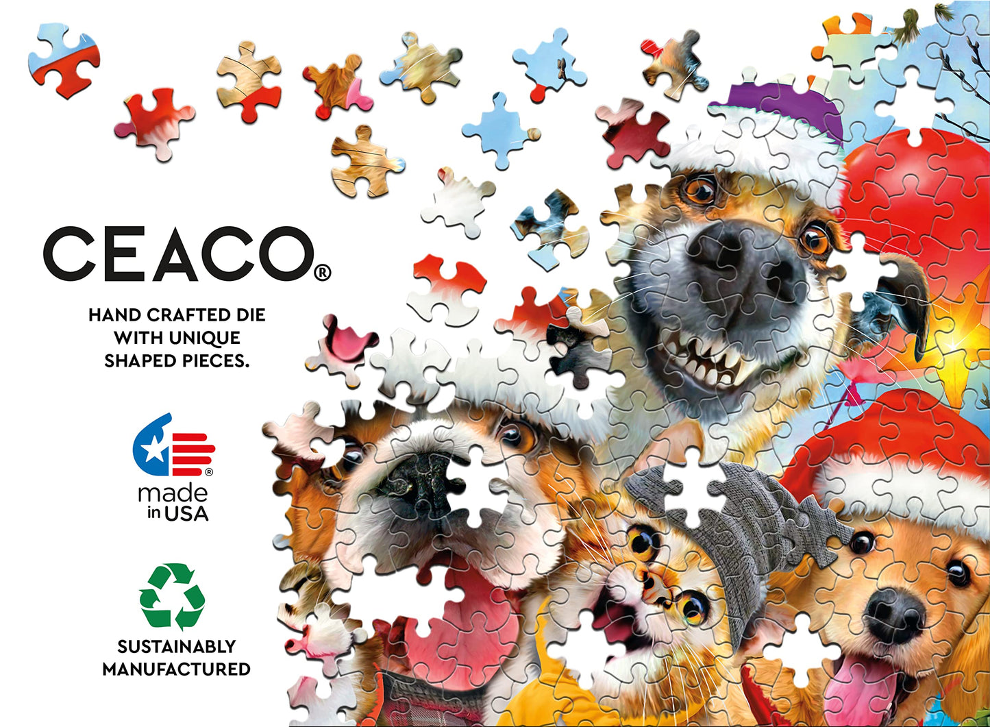 Ceaco - Selfies Christmas - Cats And Dogs - 550 Piece Jigsaw Puzzle