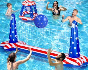 Holyfun Swimming Pool Volleyball Net Set Basketball Hoop, Summer Pool Floats Inflatable Water Games For Kids, Teens, Adults And 