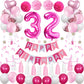Sweet 32Nd Birthday Decorations For Women, Pink And White 32 Happy Birthday Balloons, 32Th Birthday Party Supplies Including Pin