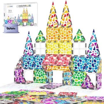 Omanao Magnetic Tiles, 40Pcs Magnet Tiles, Magnetic Building Blocks, Magnets For Kids Ages 3-12, Stem Learning Toys Sensory Mont