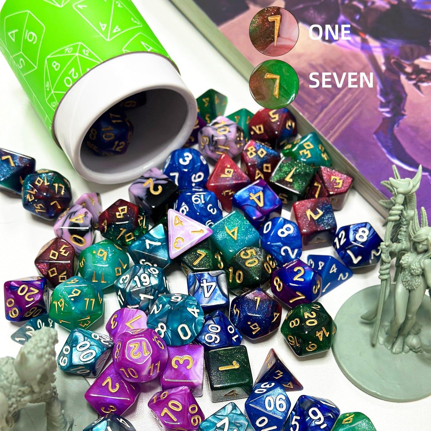 Ausiibto Mystery Dice, Dnd Dice Set Of 7 Random Polyhedral, Suitable For D&D Role Playing Table Games - Green