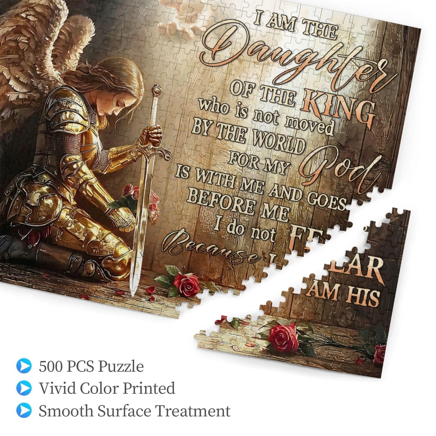 Christian Jigsaw Puzzles 500 Pieces for Adults, Warrior Woman with Bible Verses, Inspirational Religious Wooden Puzzle, Faith-Ba