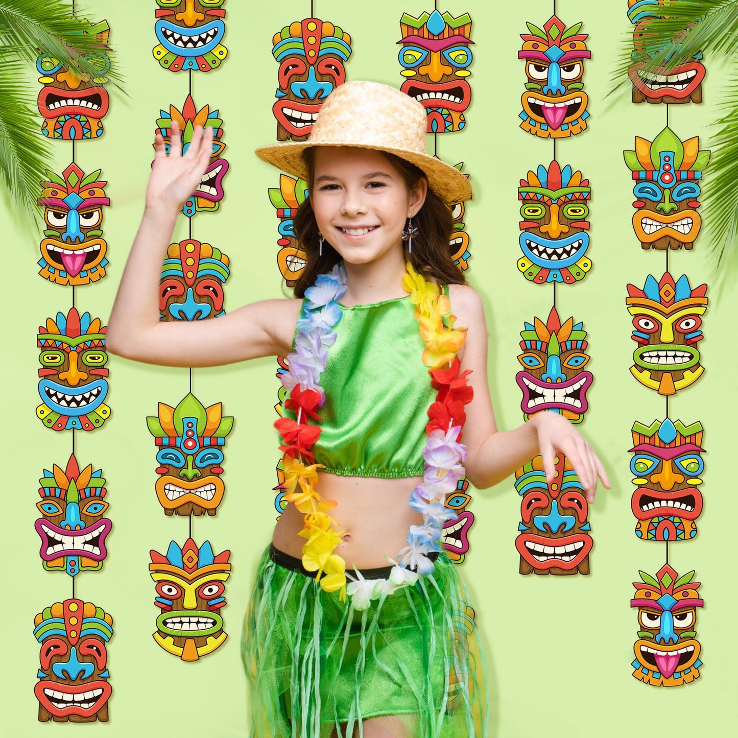 Pasimy 8 Pieces Hawaiian Party Decorations Hawaiian Tiki Hanging Banner Aloha Luau Garlands Banners for Summer Tropical Theme Bi