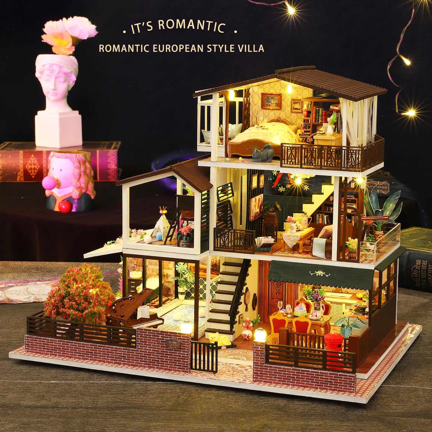 Spilay Dollhouse DIY Miniature Wooden Furniture Kit Mini Handmade Big Castle Model 1:24 Scale Creative Doll House Toys for mature-themed Gift