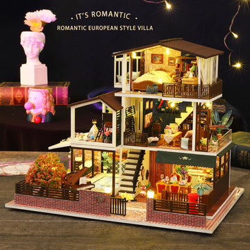 Spilay Dollhouse DIY Miniature Wooden Furniture Kit Mini Handmade Big Castle Model 1:24 Scale Creative Doll House Toys for mature-themed Gift