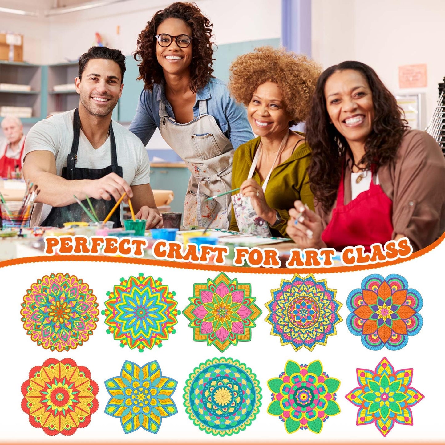 Vercraft 28 Pcs Wooden Mandala Painting Set 10 Mandala Unfinished Wood Cutouts with 18 Colored Pencil for Mandala Making Kit Man