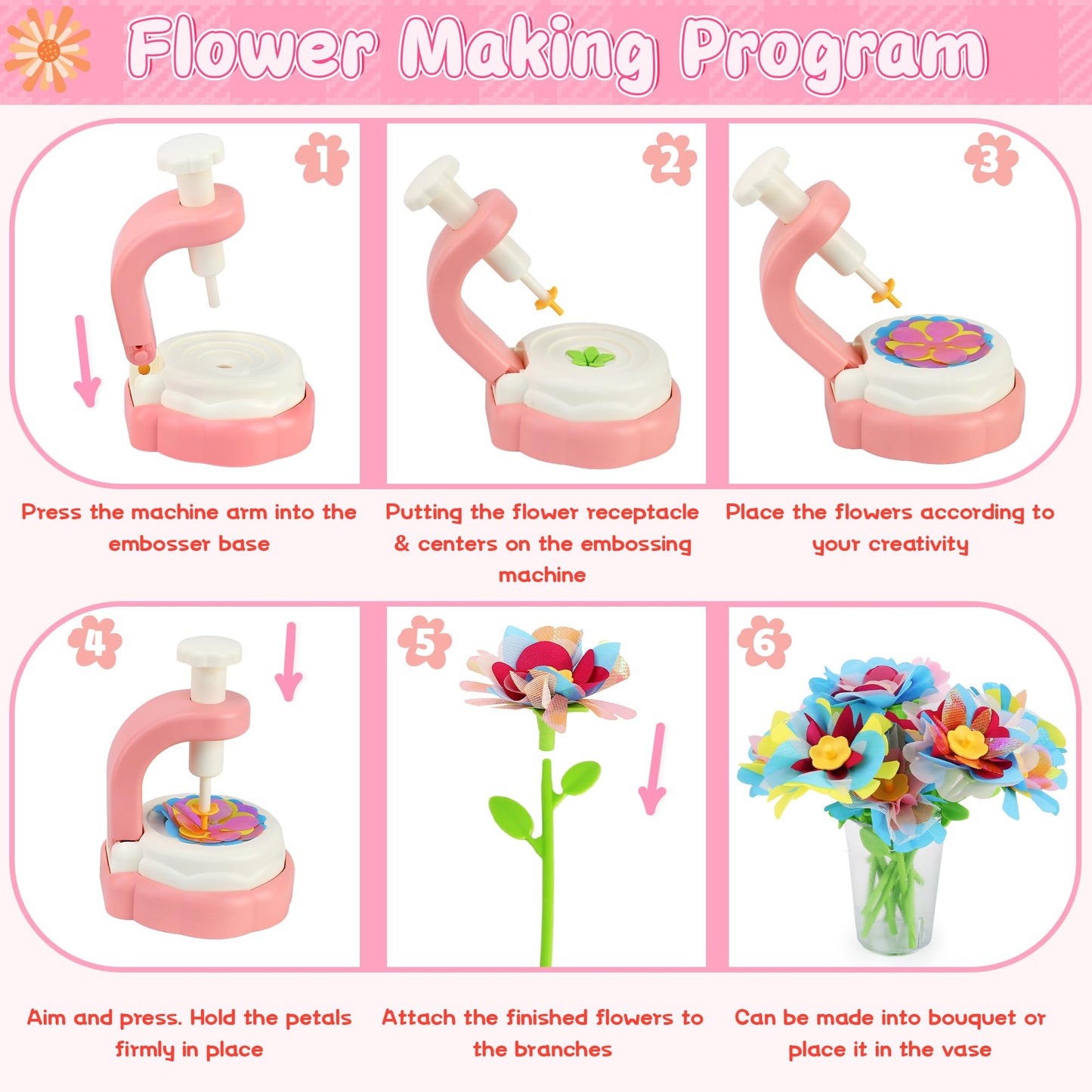 Fabric Flower Bouquet Arts Craft Kit for Kids Ages 3-12 | DIY Flower Market Toy | Educational STEM Activity, Birthday Christmas