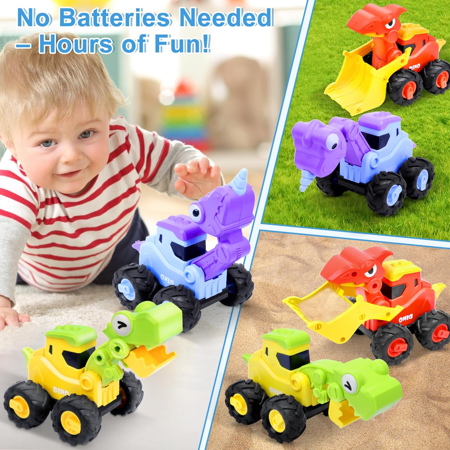 Amenon 3 Pcs Large Dino Hauler Trucks, Press & Go Construction Vehicles For Hunting Games, Dinosaur Toys Transport Carrier Cars