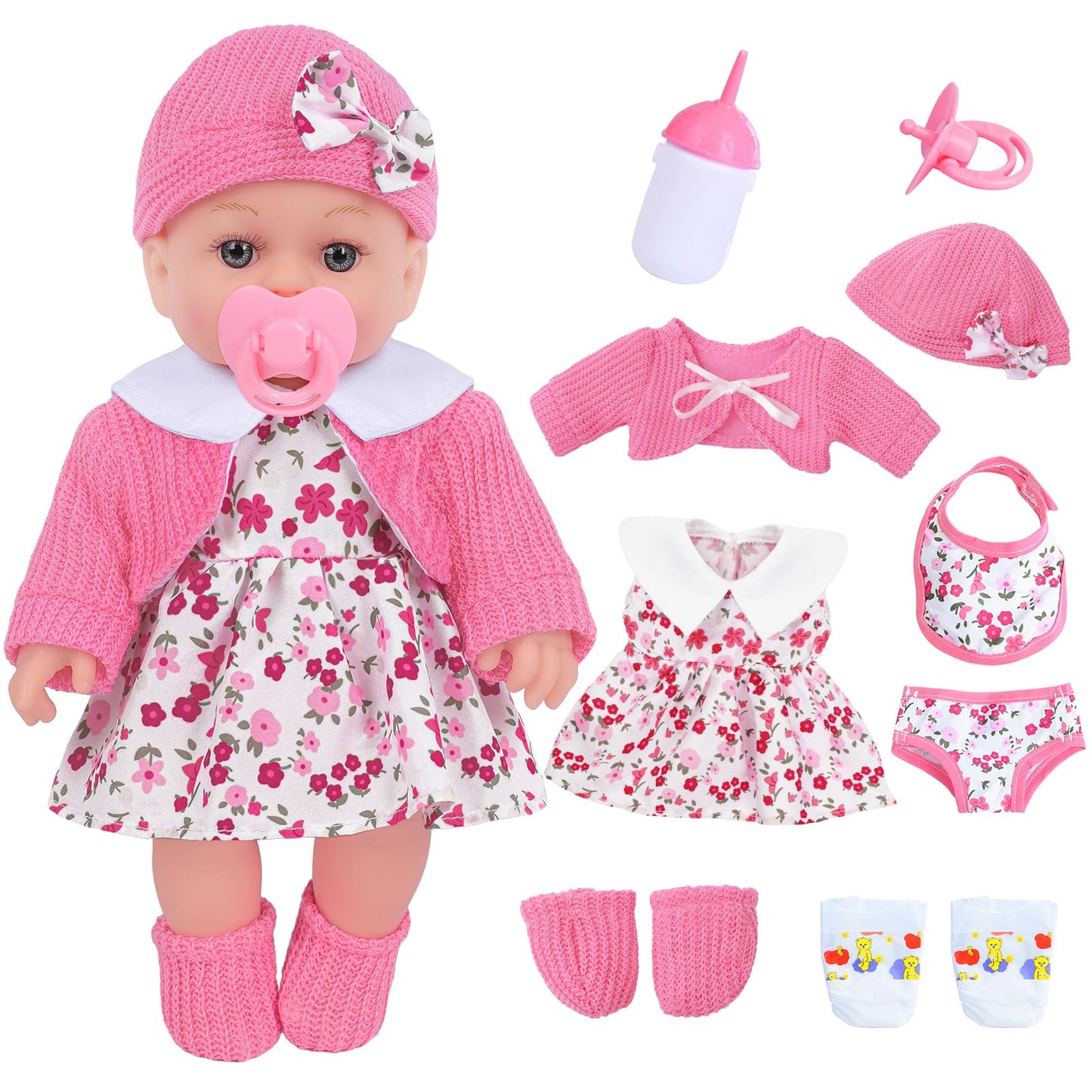 Zntwei 12 Inch Baby Doll Playset With Reborn Baby Dolls Clothes And Accessories Including Bottles, Nipple, Diaper, Bib, Underpan