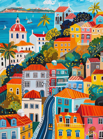 Cross & Glory 1000 Piece Jigsaw Puzzle - Vibrant Vistas of Lisbon, Large Size, Folk Art Style, Durable Cardboard