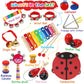 Raimy Kids Musical Instruments Set - Wooden Percussion Instruments Toy For Toddler Baby, Preschool Educational Music Toys For Boys And Girls With Carrying Bag (Red)
