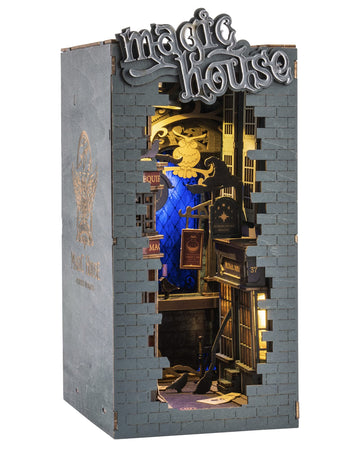 Robotime Diy Book Nook Kit Decorative Booknook Bookshelf Insert Bookcase Book Stand 3D Wooden Puzzle Diy Miniature House Kit With Led Light Model Kit For Adults (Magic House)