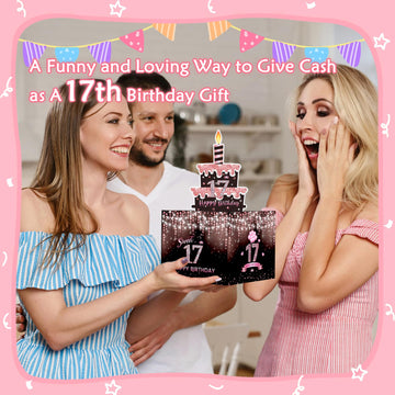 Meiidoshine Sweet 17Th Birthday Money Box For Cash Gift, Surprise Pull Out Money Gift Box With 100Pcs Transparent Bags - Fun Way