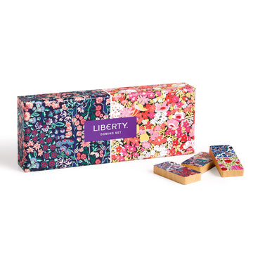 Galison Liberty Domino Set - 28 Double Sided Colorful Floral Patterned Wooden Domino Pieces