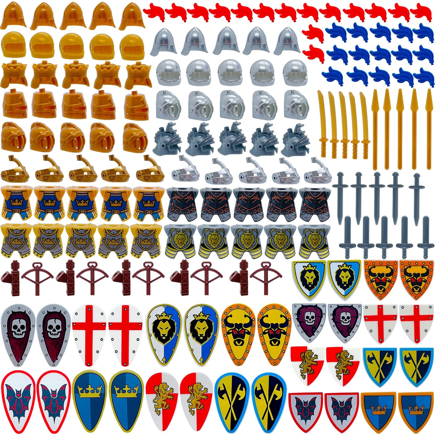 MIUTRUE Medieval Knight  Pack Accessories Set Building Block Toy protective covering Helmet Shield Bow Arrow Designed for Mini Figures Gift for Kids Boys Grils Building Kits Toys