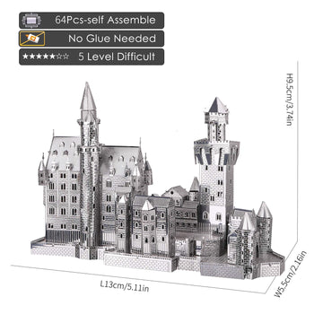 Piececool 3D Puzzles For Adults Metal Model Kits, Neuschwanstein Castle Architecture Building Kits, Diy 3D Metal Puzzle For Teen Boys Girls Students, Great Birthday Gifts, 64 Pcs