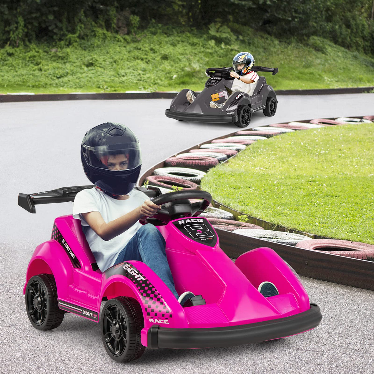 Costzon 6V Racer Go Kart with 2.4G Remote Control, Electric Kids Rideon Toy with Safety Belt, Music, USB Port, Forward/Backward
