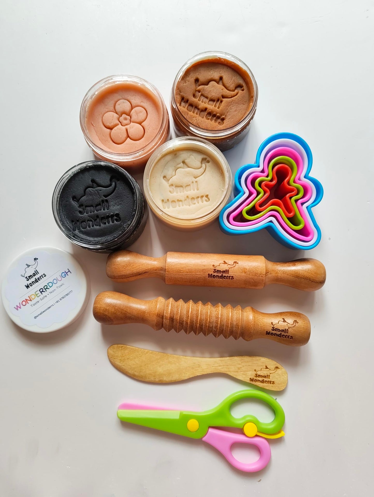Wonderrdough Play Kit For Kids (13Piece Set) By Small Wonderrs | 5 Cutters, Rollers & Tools | NonToxic (Neutral) (Neutral)