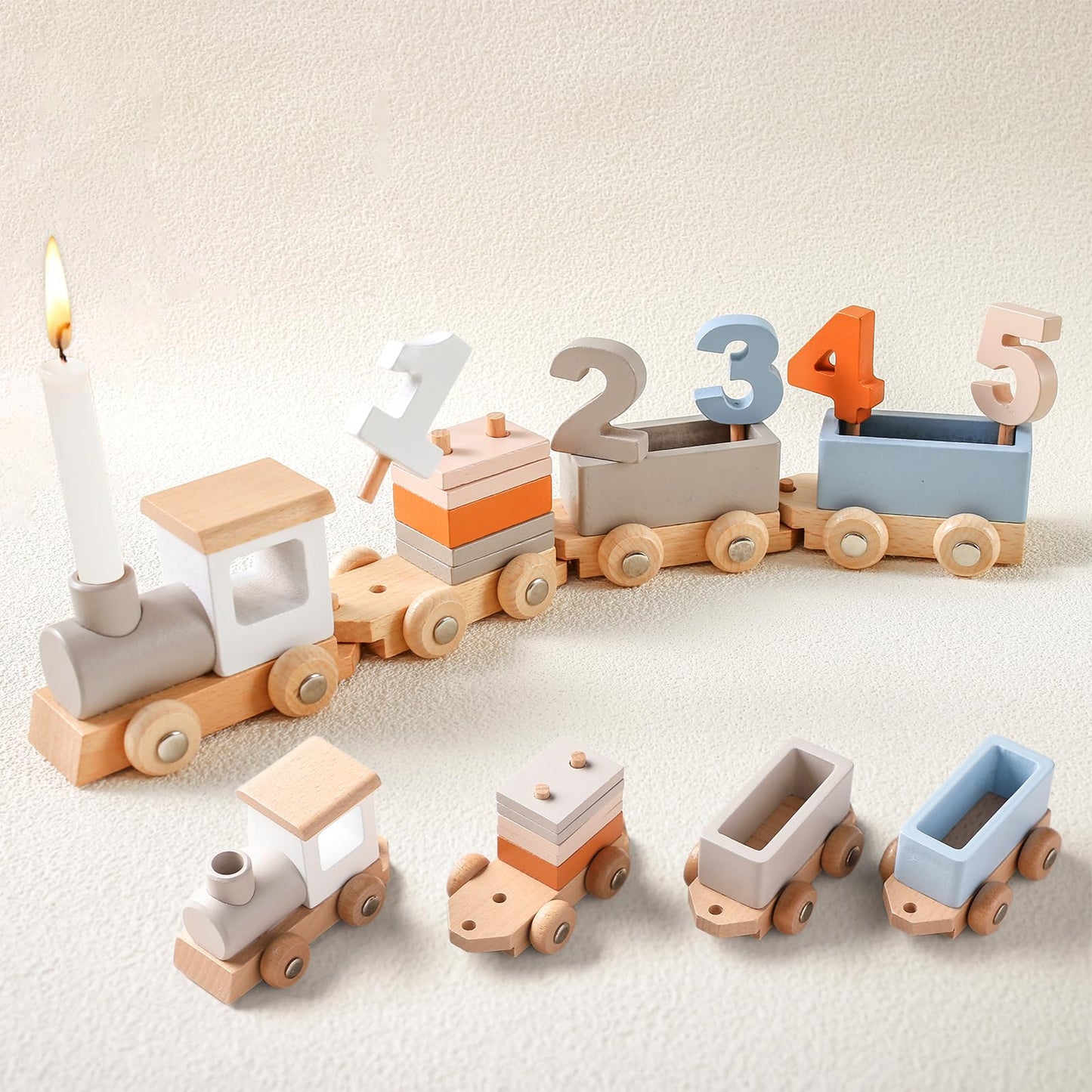Montessori Stacking Toys For Toddlers 1-5 Wooden Train Set For Babies Wood Train Toys Classic Wooden Cars With Numbers And Block