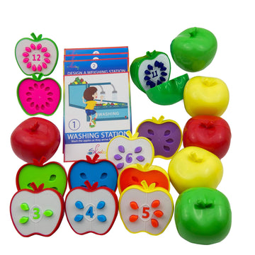 Skoolzy Apple Factory Learning Toy - 12 Apples With Counting Seeds To Teach Numbers - Montessori Color Matching Sorting Counting