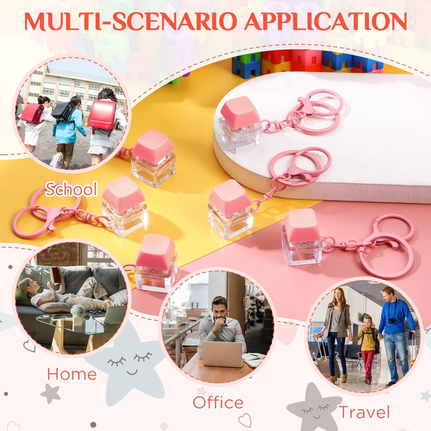 Shappy 6 Pcs Keyboard Fidget Toys  Fidget Keychain  Fidget Keyboard Clicker Keychain Gift  Keychain Button Stress Relief Gifts for mature-themed Office Home School  ADHD Toy  Cool Fidgets(Pink)