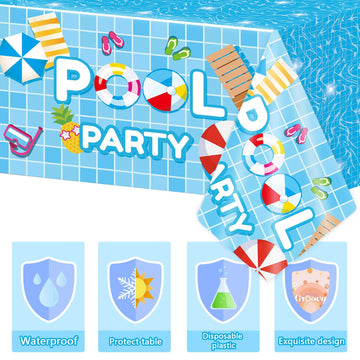 3 Pieces Pool Party Tablecloths For Summer Beach Decorations Plastic Disposable Pool Surfboard Party Table Covers For Rectangle Tables Hawaiian Birthday Baby Shower Party Supplies Favors