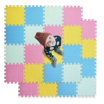 Tamiplay 16 Tiles Foam Play Mat For Baby, Soft & Safe Eva Foam Mats For Floor, Square Baby Play Mat, Colored Kids Foam Puzzle Floor Mat, 47X47 Play Mat For Playpen(Pink/Yellow/Light Blue/Green)