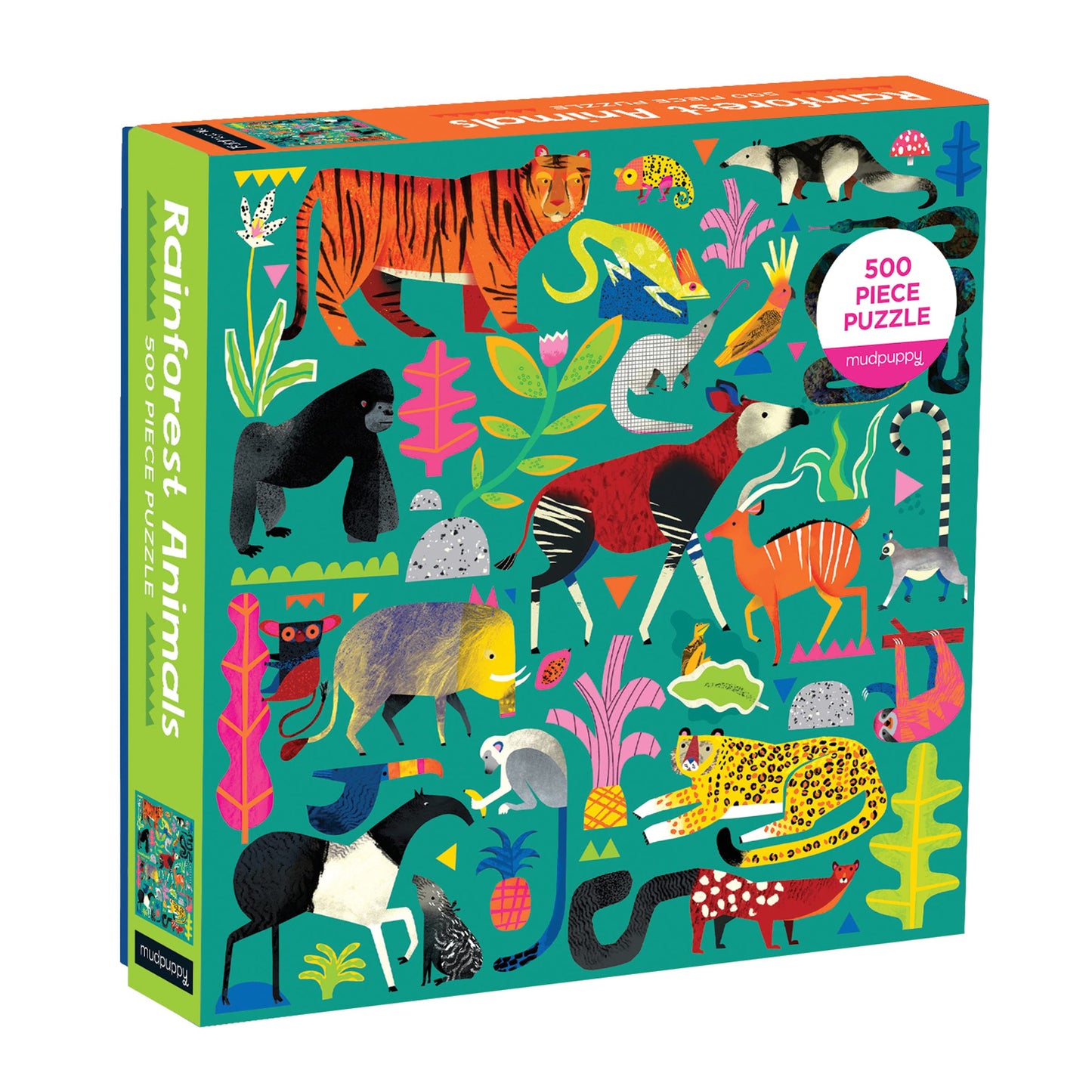 Mudpuppy Rainforest Animals 500 Piece Family Jigsaw Puzzle, Vibrant Rainforest And Animal Puzzle With Tiger, Gorilla, And More B