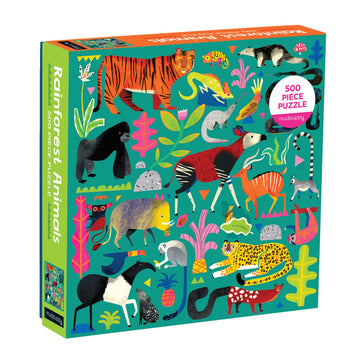 Mudpuppy Rainforest Animals 500 Piece Family Jigsaw Puzzle, Vibrant Rainforest And Animal Puzzle With Tiger, Gorilla, And More B