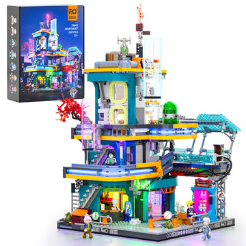 Funwhole Cyberpunk Mansion Lighting Building-Bricks Set - 2524 Pcs Future City Modular Buildings Set Display Idea For Adults And Sci-Fi Lovers
