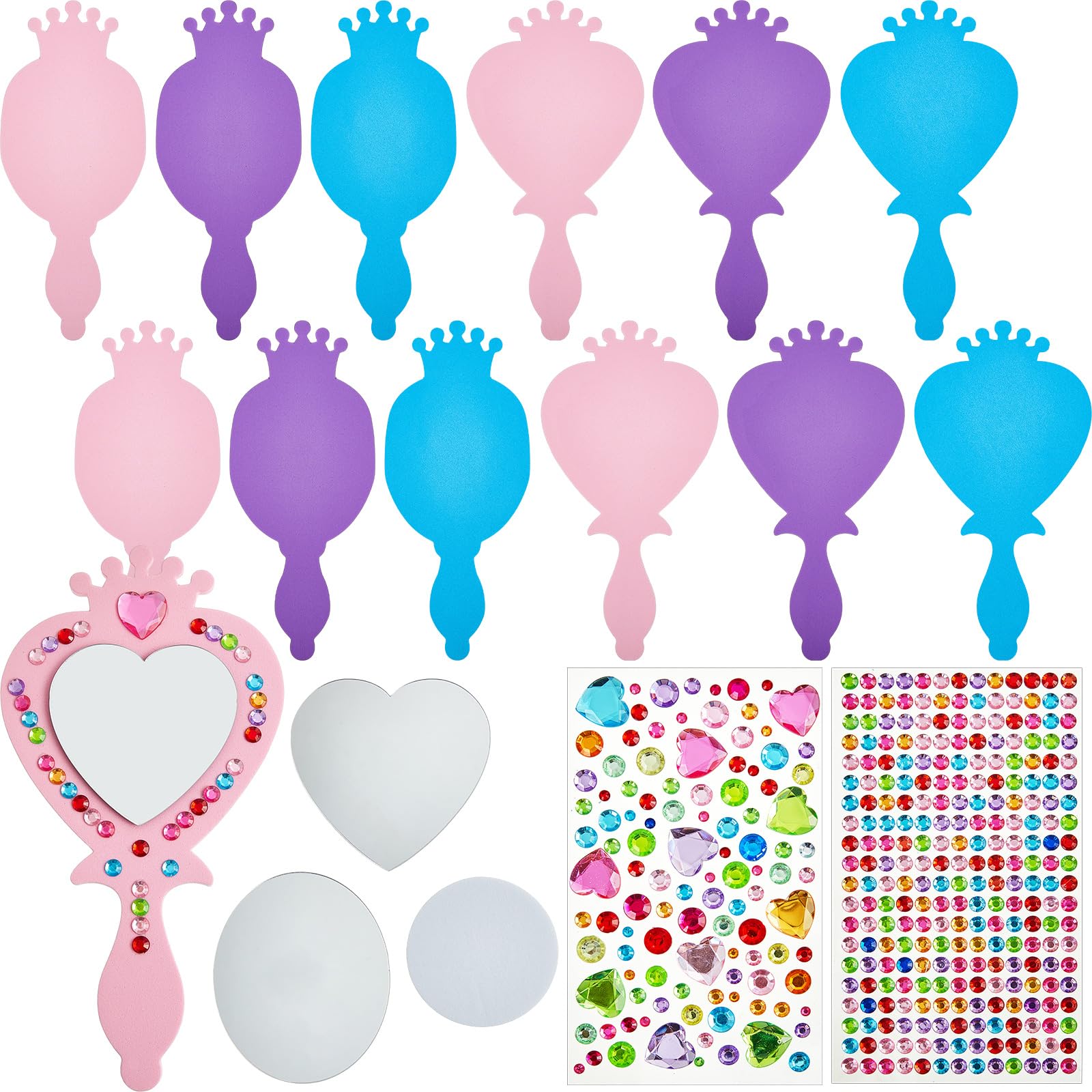 Liliful 12 Pack Princess Foam Mirror Kits Decorate Your Own Princess Mirrors Party Supplies Kids Unbreakable Toy Crafts For Girls Party Favors Birthday Diy Decorations(Cute)