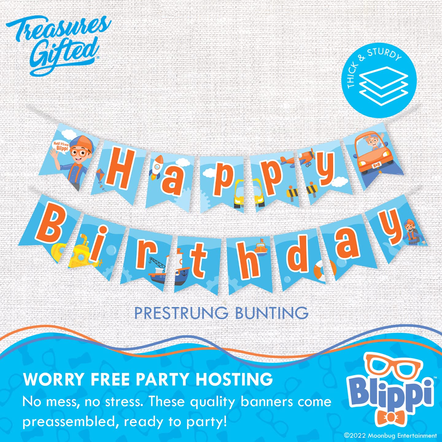 Treasures Gifted Officially Licensed Blippi Birthday Banner Vehicle - Blippi Happy Birthday Banner - Blippi Birthday Party Suppl