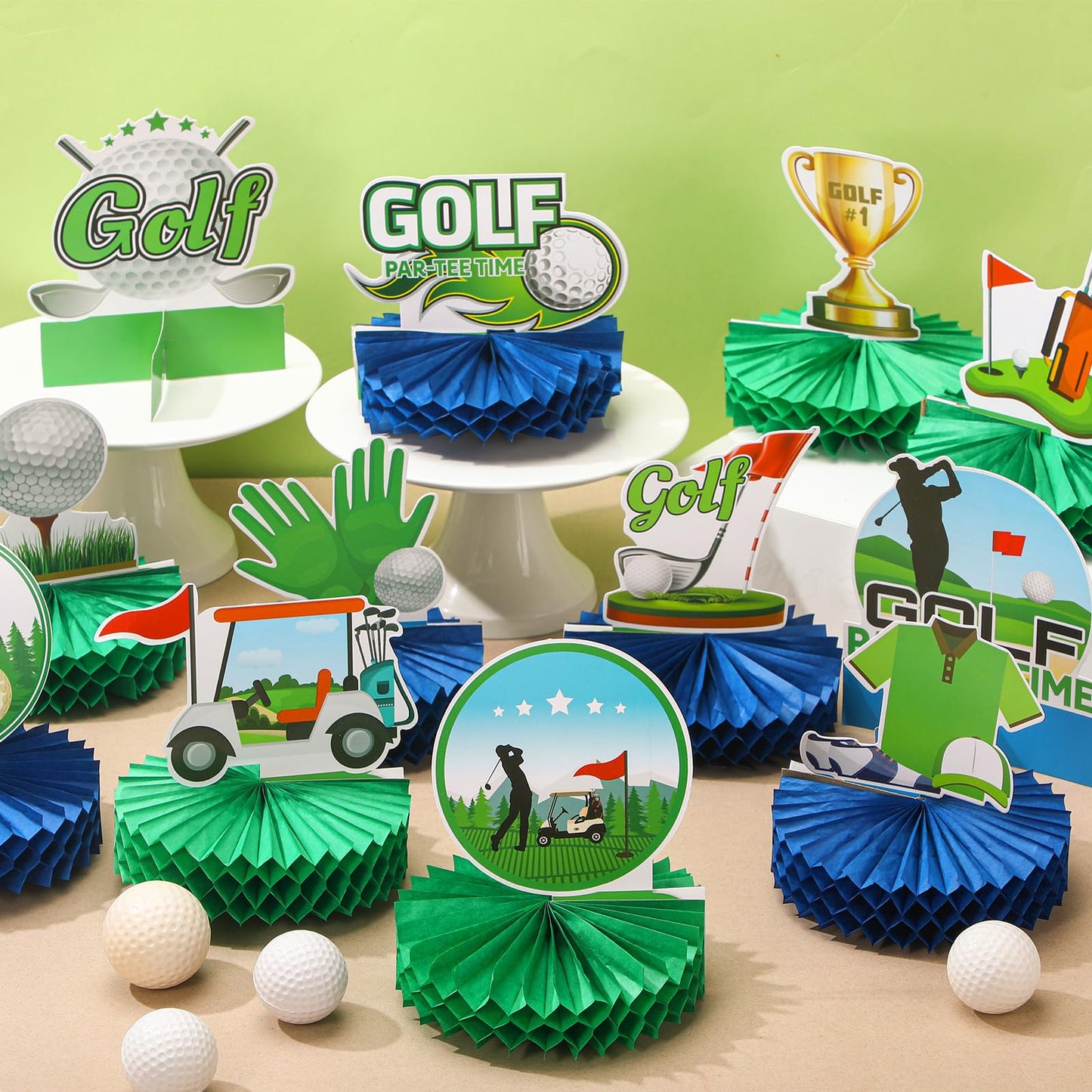 Teling 12 Pieces Golf Party Decorations Golf Honeycomb Centerpieces Golf Party Centerpieces for Tables Golf Cake Topper Golf Par