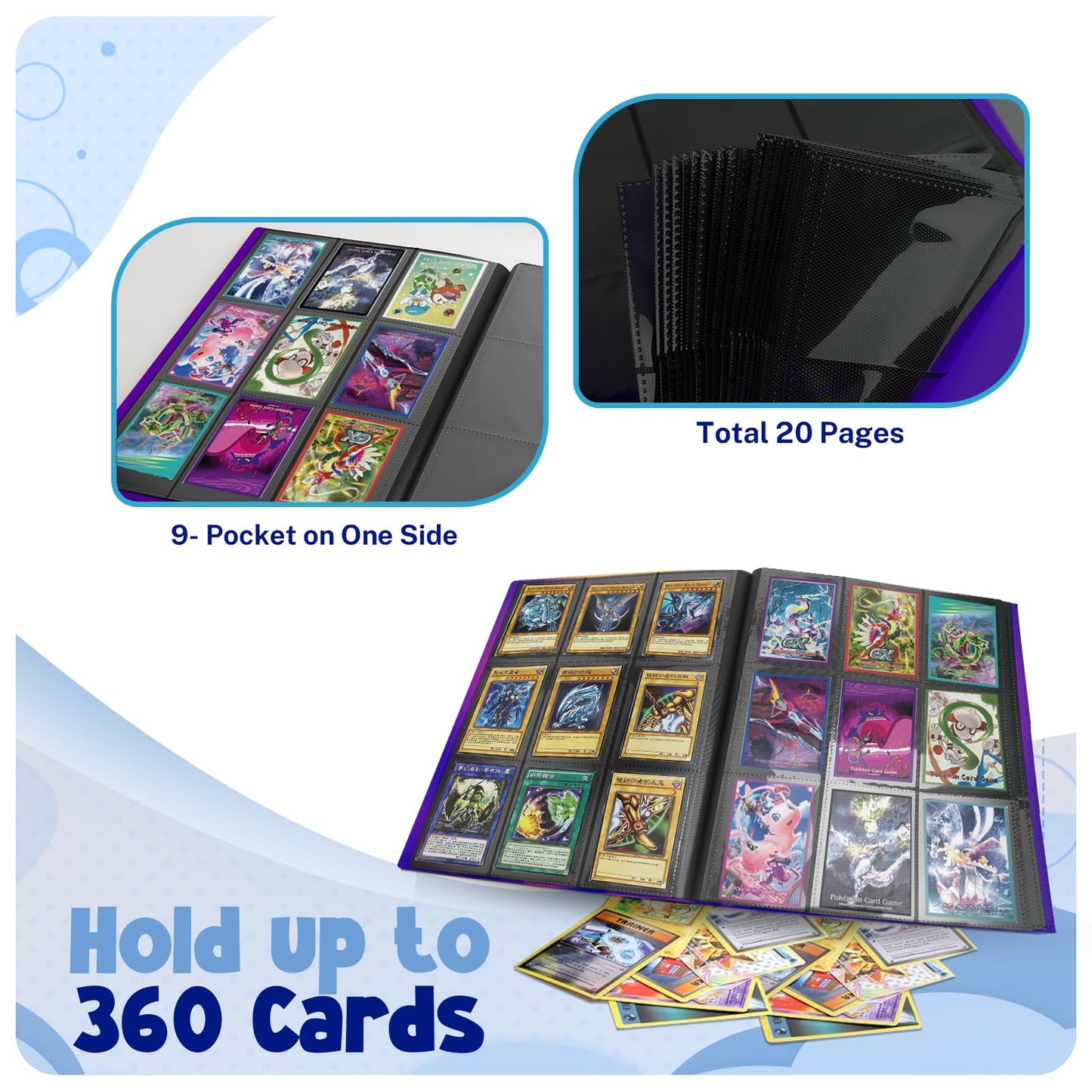 Card Binder  9 Pocket Trading Card Album Folder 20 Pages  360 Card Capacity Sports Card Binder  enhanced Card Binders Compatible with MTG  TCG  Baseball Cards (Purple)