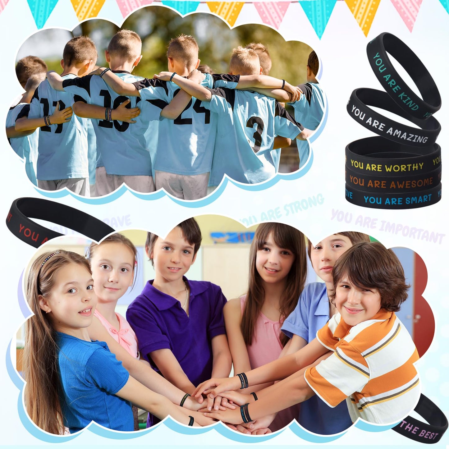 100 Pieces Motivational Wristbands Bulk for Student Colored Inspirational Rubber Bands Students Inspirational Bracelets Teacher