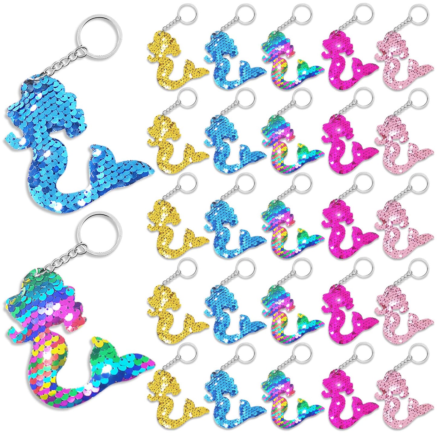 CiciBear 25 Pack Mermaid Sequin Keychains for Under the Sea Themed Party Favors, Kids and Adults Birthday Gift, Baby Shower,Merm