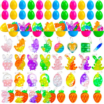 Prefilled Easter Eggs, Easter Pop Purse Fidget Toy Pack, Easter Pop Its,Keychain Pop Toys Party Favors Goodie Bag Stuffers With 