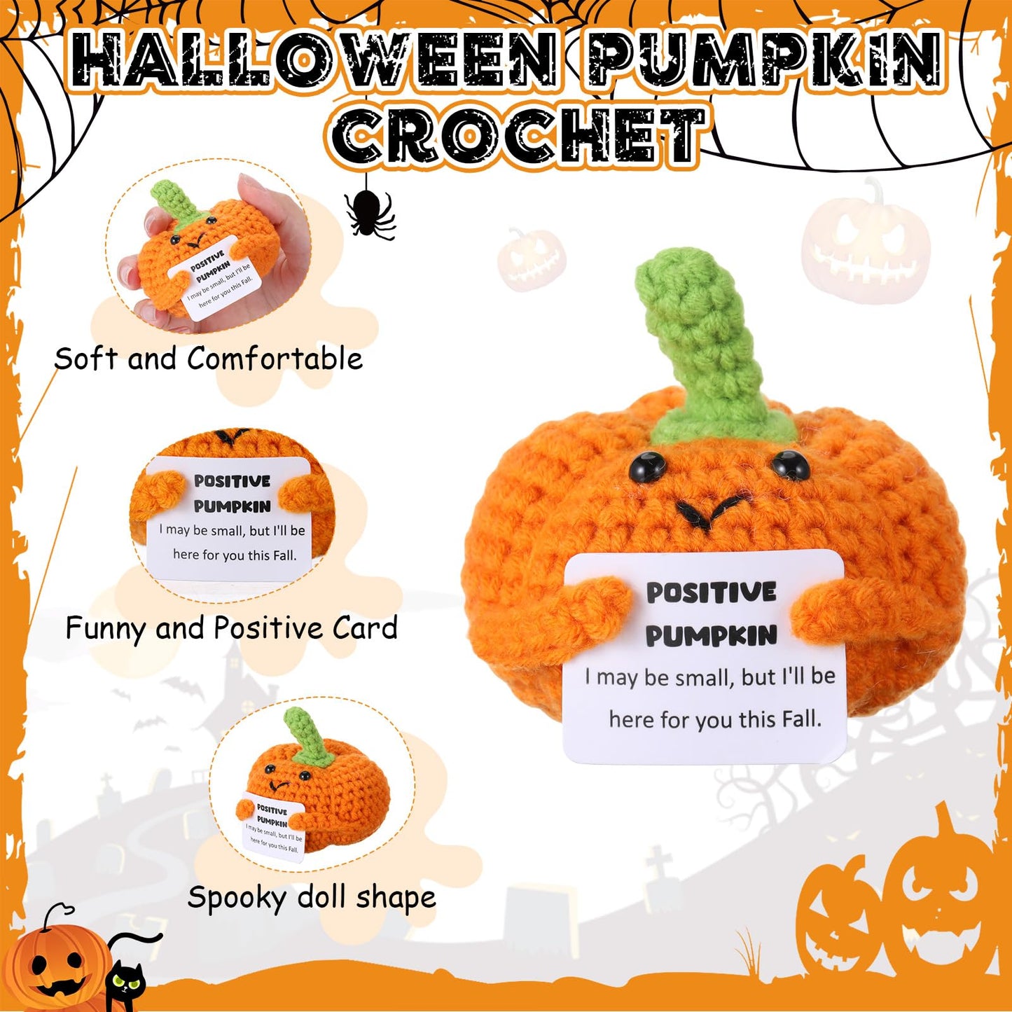 Suncalla Thanksgiving Gifts Adopt Pumpkin Crochet Gift Positive Handmade Knitting Pumpkin Doll Gift for Women Spooky Christmas S