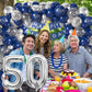 50Th Birthday Decorations Navy Blue Silver,50Th Birthday Balloon Garland Party Decorations With Number 50 Foil Balloons,Happy Bi
