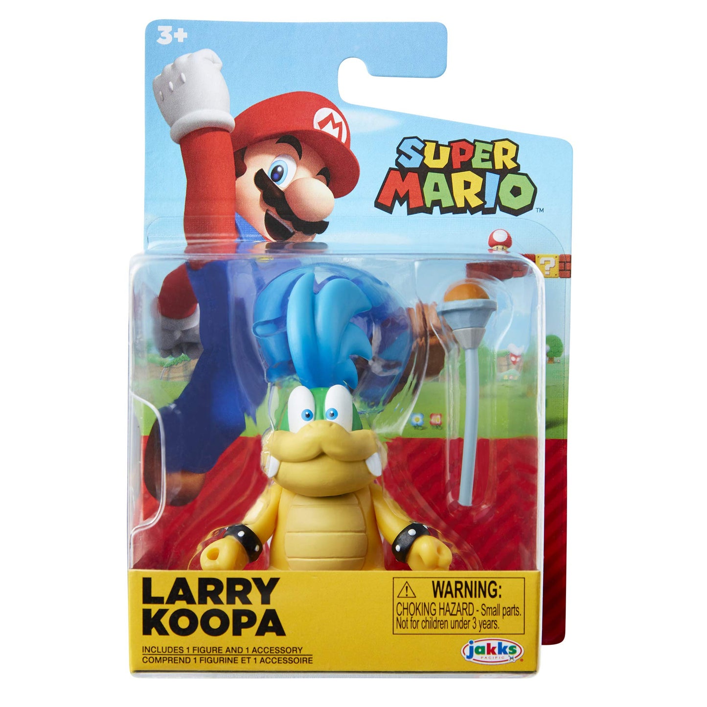 Super Mario Action Figure Larry Koopa Collectible Toy, 2.5 Inch, Plastic, Blue Yellow, Model 38630-4L-RF1