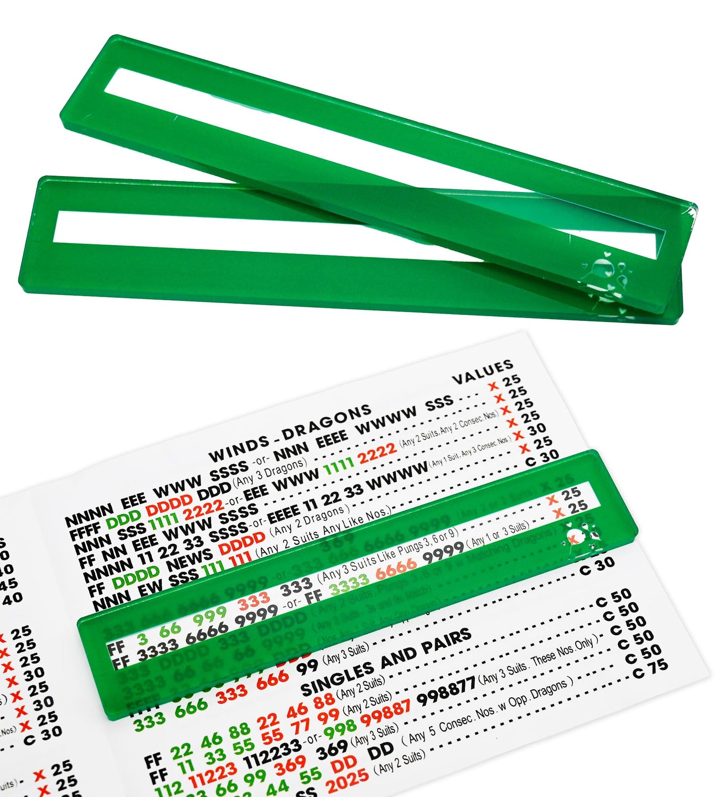 QANIUOS Mahjong Line Finder, 2 Pack Mahjong Rules Reader, Acrylic Card Rules Helper for Mahjong Players Accessories and Gifts(Gr