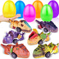 Amenon 6 Pack 4.6'' Large Easter Eggs Filled With Dinosaur Pull Back Car Toys, Easter Basket Essential Stuffers,Eggs With Toys I
