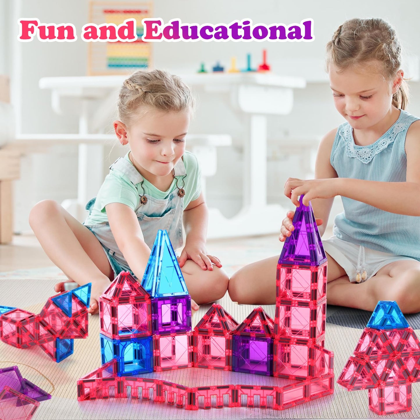 Magnetic Tiles Kids Toys for 3 Year Old Boy Girl STEM Magnetic Blocks Princess Castle Magnet Tile Building Blocks Educational Se