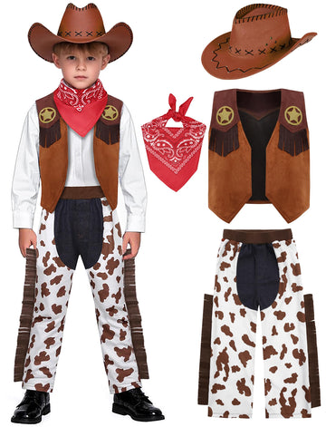 Sicypoty Kids Cowboy Costume Boys Girls Brown Western Costume Outfit For Halloween Cosplay 5-7 Years