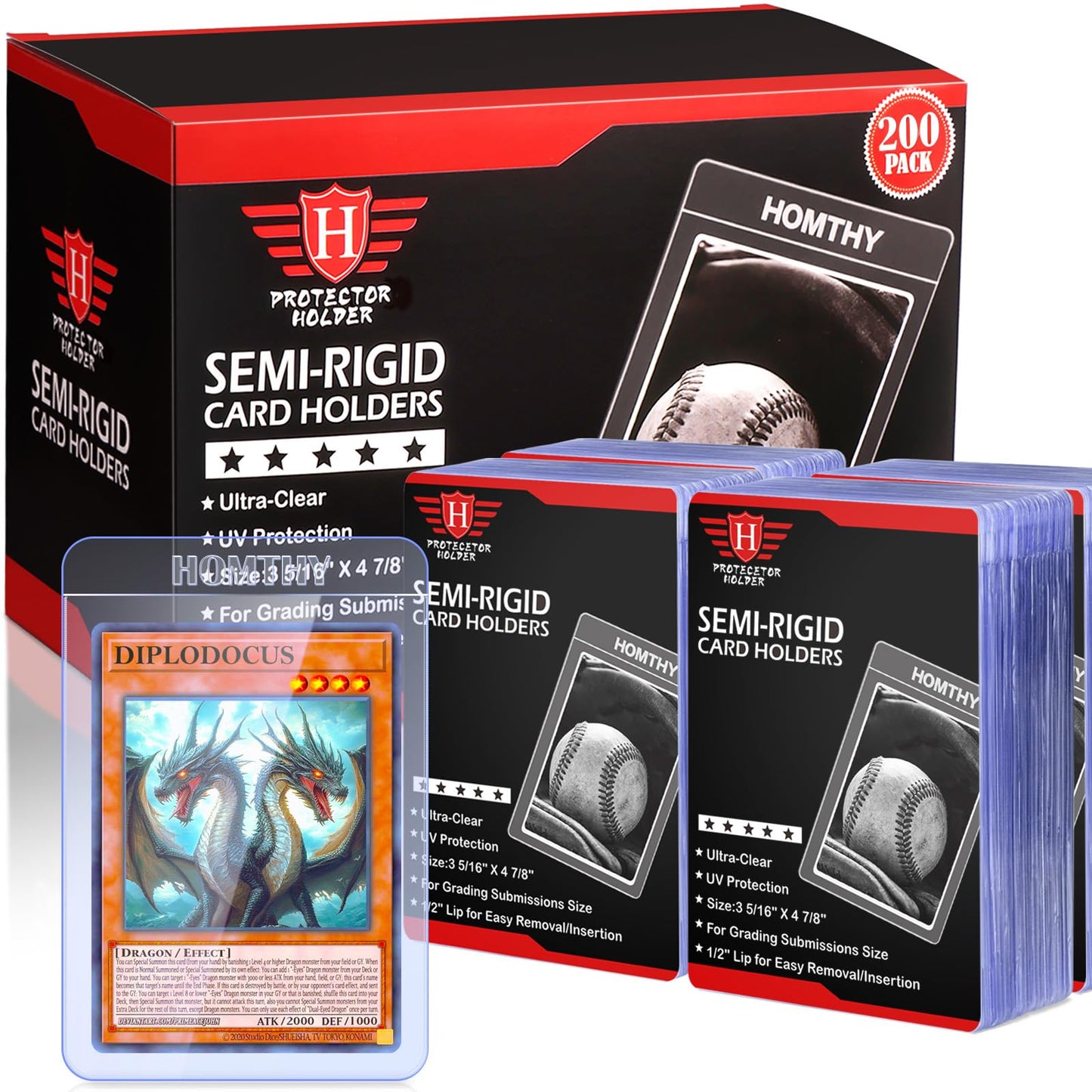 200Ct Semi Rigid Card Holders For Trading Cards, Card Sleeves With 1/2 Lip Baseball Card Protector For Psa, Bgs, Csg Graded Card