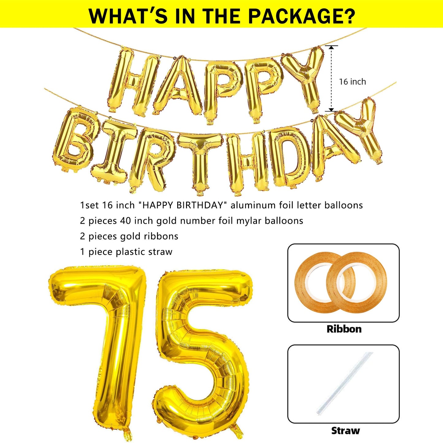 Shuntai 75 Balloon Numbers Gold Jumbo Number 57 Foil Mylar Balloons With Happy Birthday Letter Balloons Banner 75Th Birthday Dec