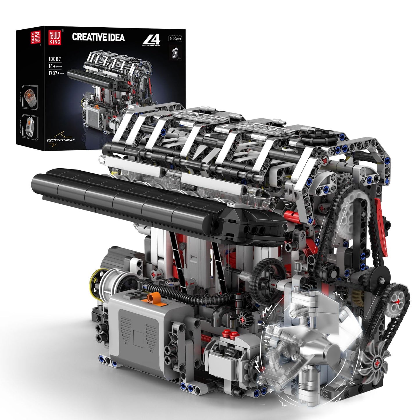 Mould King 10087 L4 Casoline Engine Building Blocks Kit - 1787 Pieces To Build Your Own Mini Engine That Work - Diy Stem Project For Kids, Teens, & Hobby Kit For Adults
