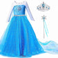 Elsa Princess Dress For Girls, Frozen Princess Costume For Kids Snow Party Queen,Birthday Party Dress Up With Accessories (Blue,