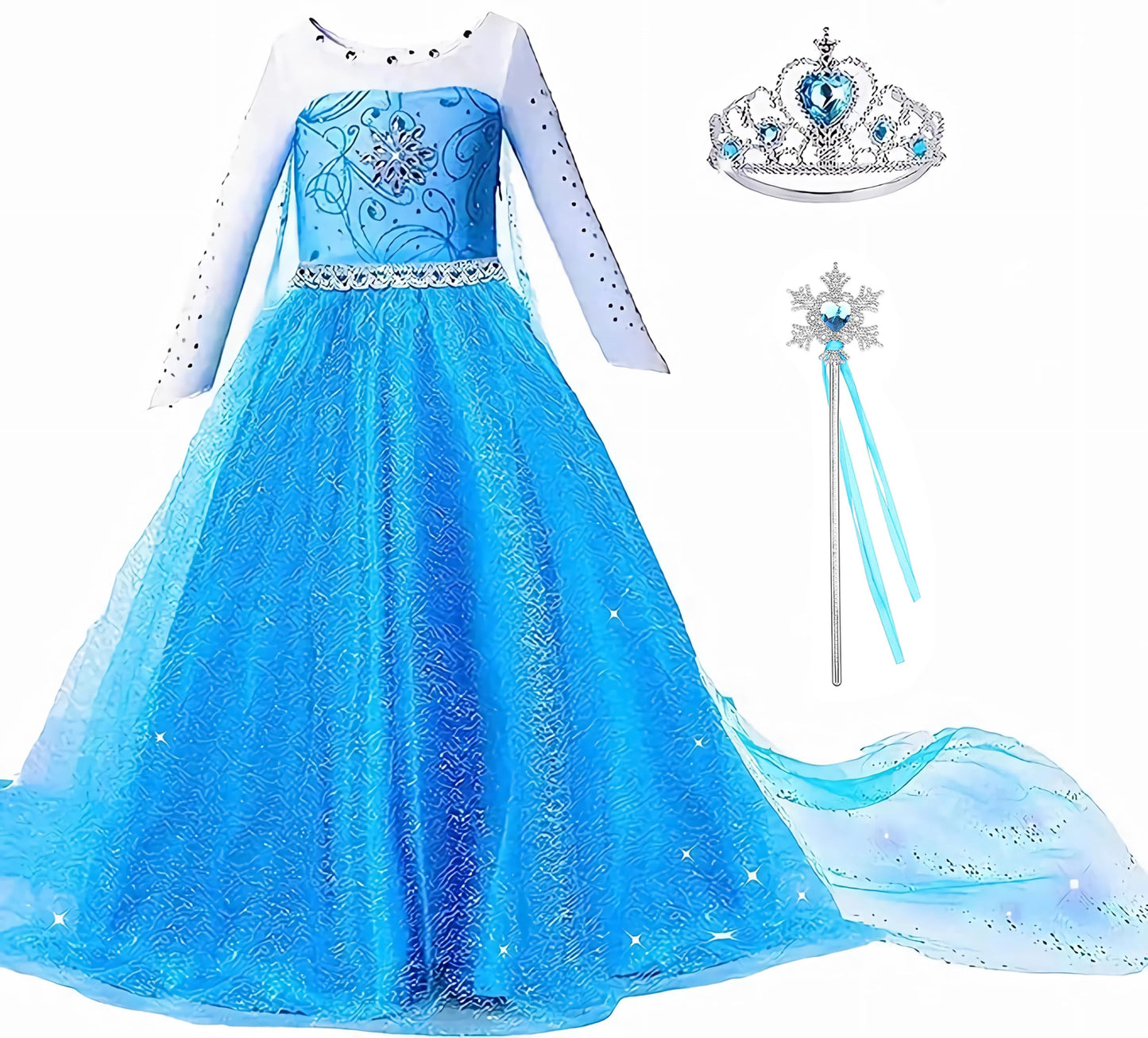 Elsa Princess Dress For Girls, Frozen Princess Costume For Kids Snow Party Queen,Birthday Party Dress Up With Accessories (Blue,