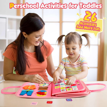 Winblo Toddler Busy Board - Montessori Toys For 1-3 Year Old Girl Birthday Gift, Educational Learning Sensory Busy Book For Two Year Old Girl, Airplane Car Travel Activities Toy For Kids Ages 2-4